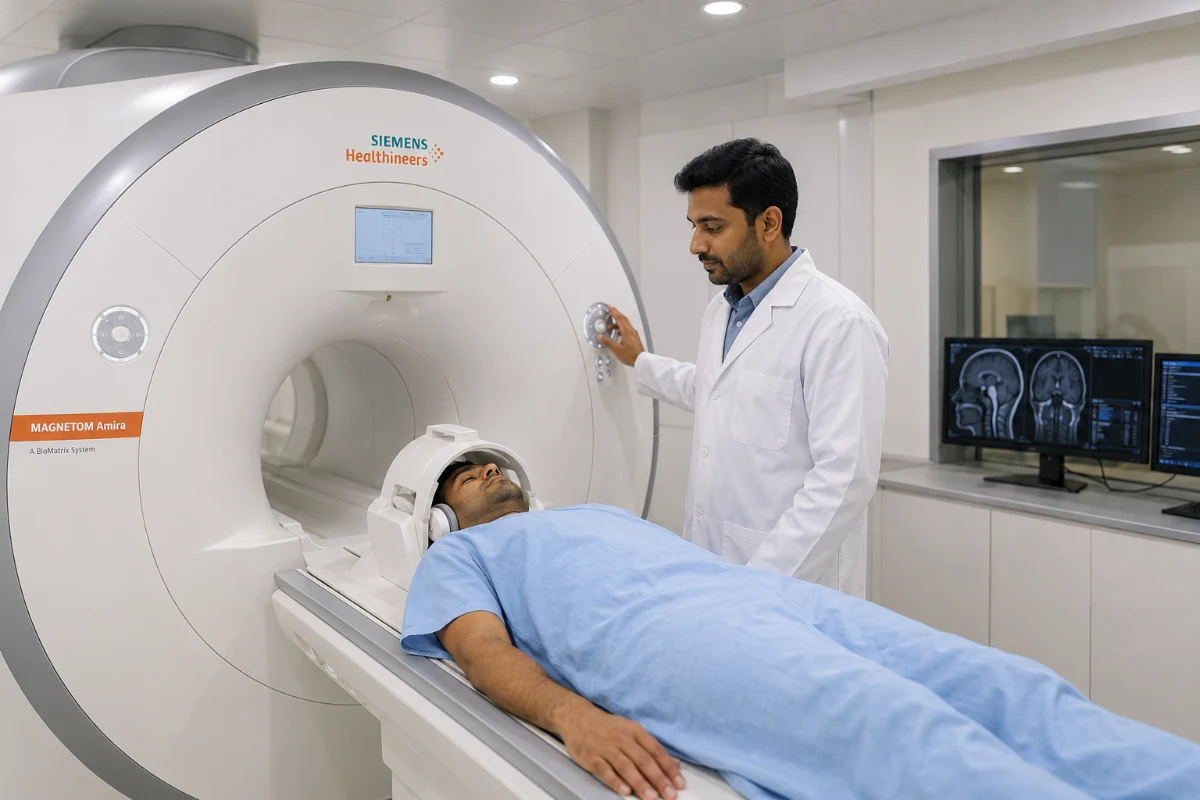 Expert Senior Technician at Henotic Diagnostics Patient Postioning before a CT Scan